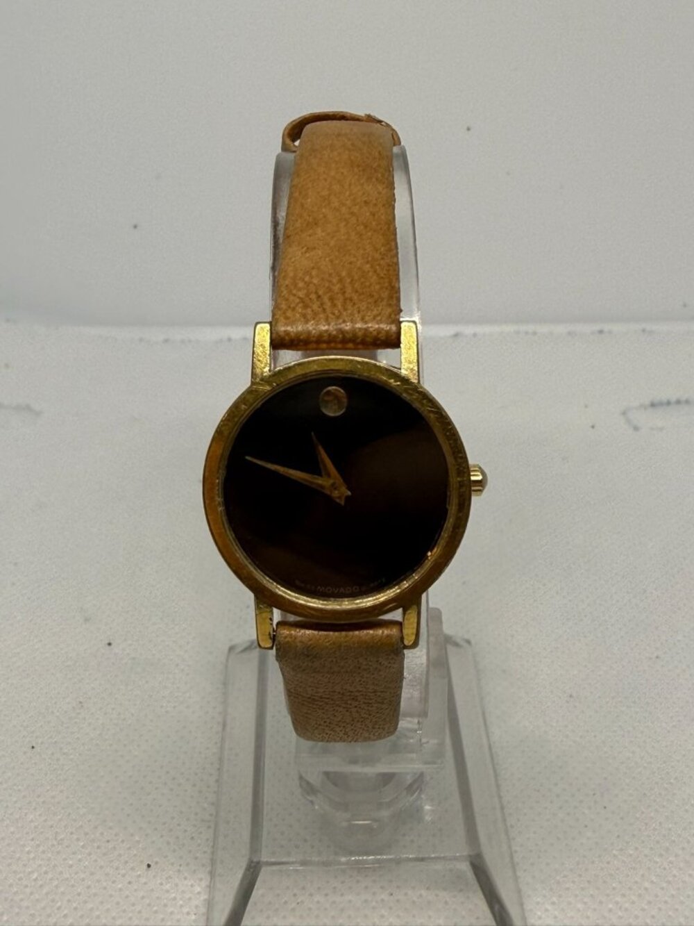 Movado Museum Classic Women 28mm Gold Tone Black Dial Leather Watch 07-25-832